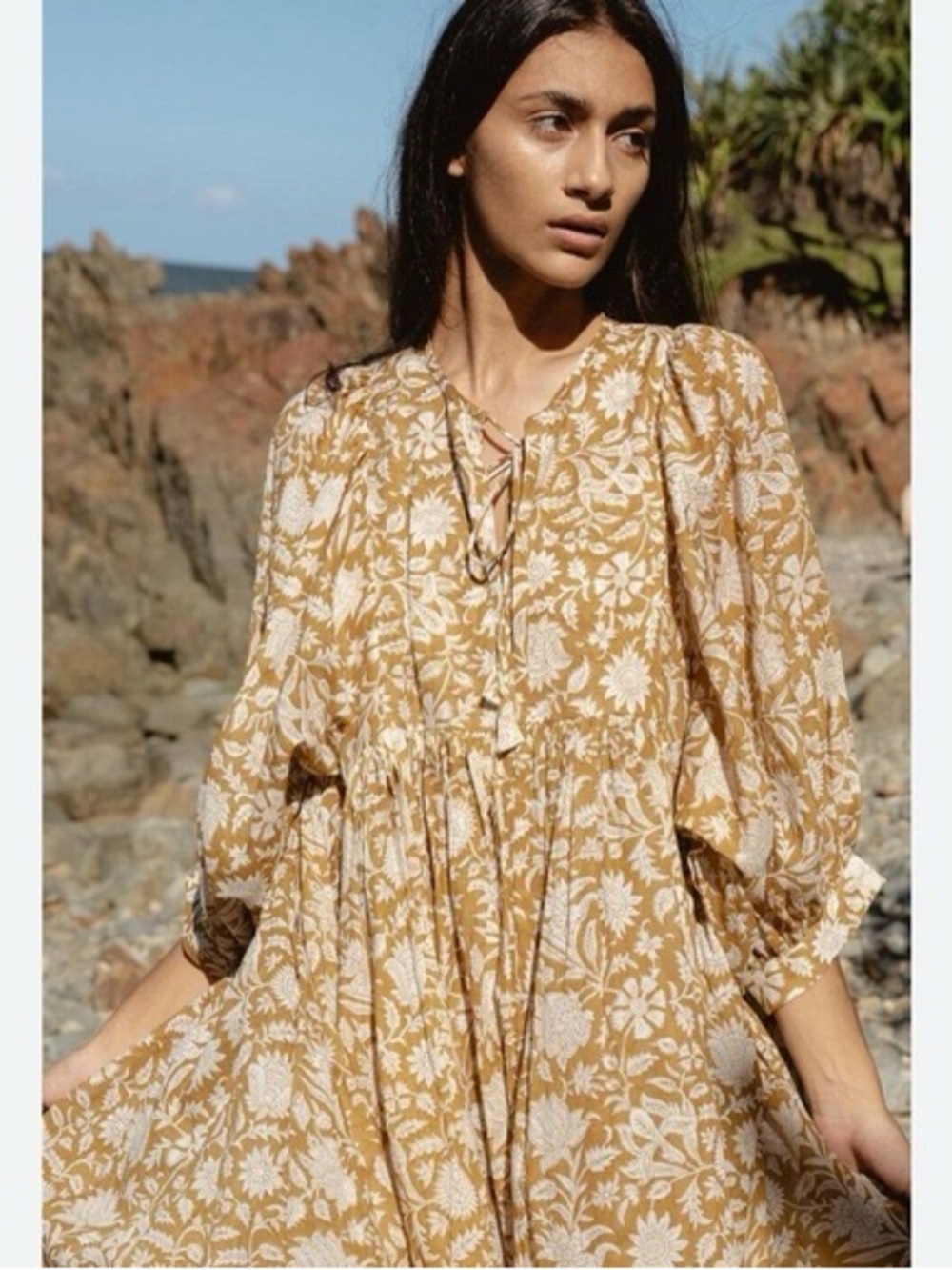 Daughters of India Kyra Midi Dress in Golden Palm